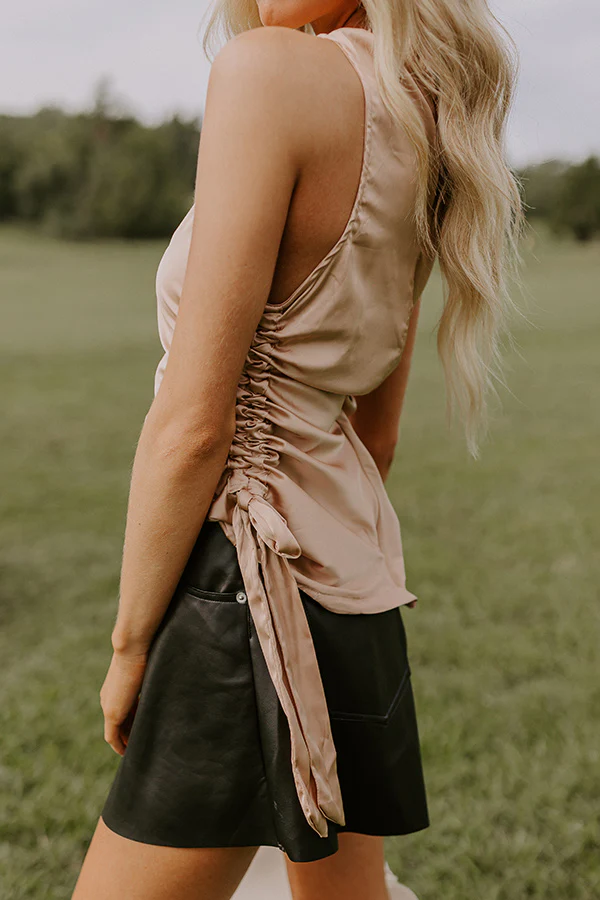Renegade Ruched Satin Top In Iced Latte - Image 3