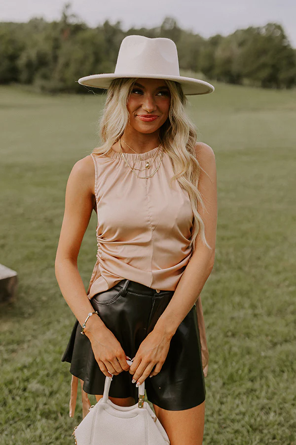 Renegade Ruched Satin Top In Iced Latte - Image 5