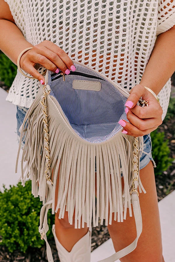 Right On Cue Fringe Crossbody In Grey - Image 3