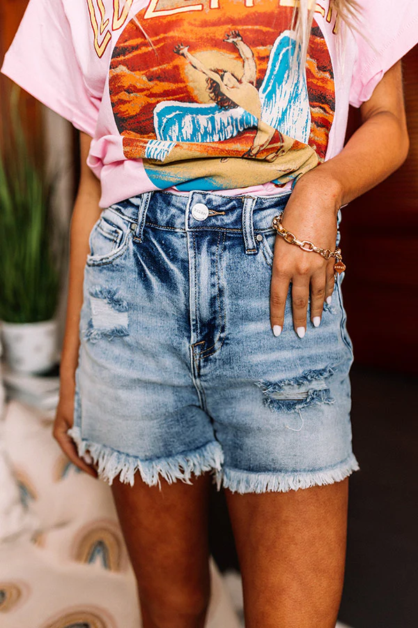 Risen The Avalay High Waist Distressed Shorts in Light Wash - Image 2