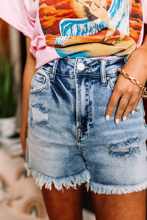 Risen The Avalay High Waist Distressed Shorts in Light Wash - Image 3
