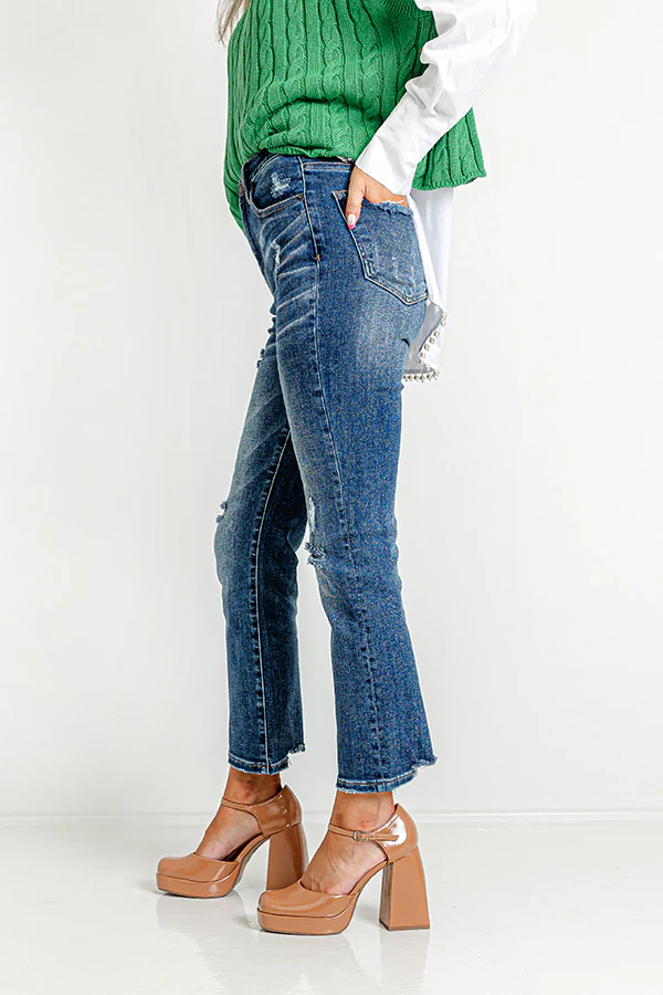 Risen The Hartlen High Waist Distressed Jean in Dark Wash - Image 7