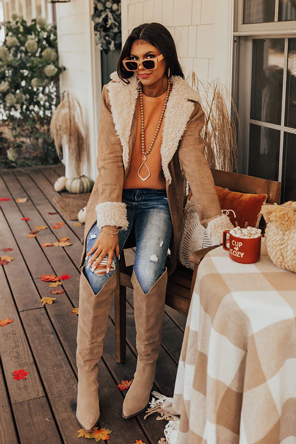 Salem Snuggles Faux Suede Coat In Khaki - Image 2