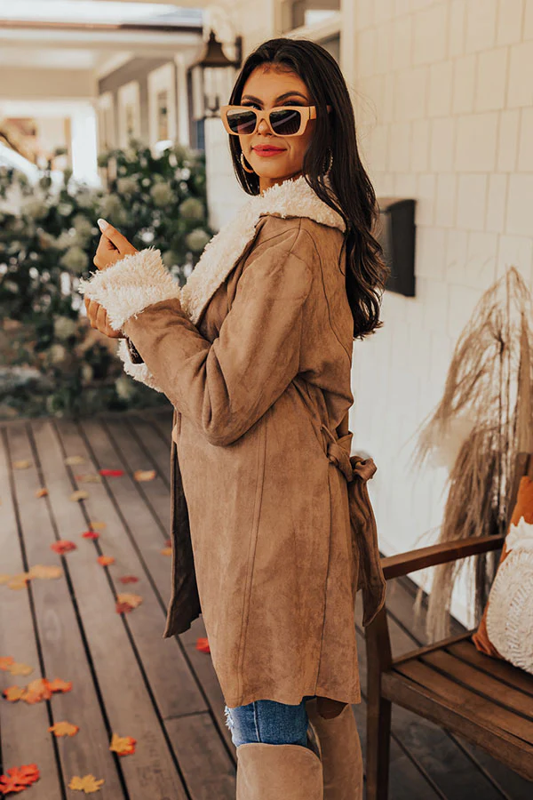 Salem Snuggles Faux Suede Coat In Khaki - Image 5