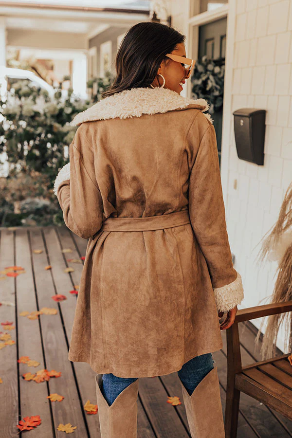Salem Snuggles Faux Suede Coat In Khaki - Image 6
