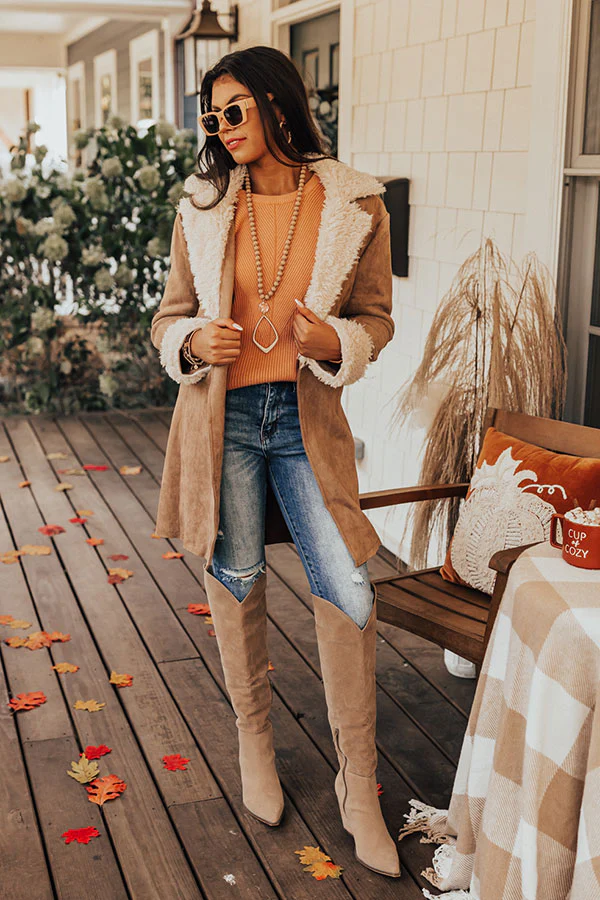 Salem Snuggles Faux Suede Coat In Khaki - Image 7