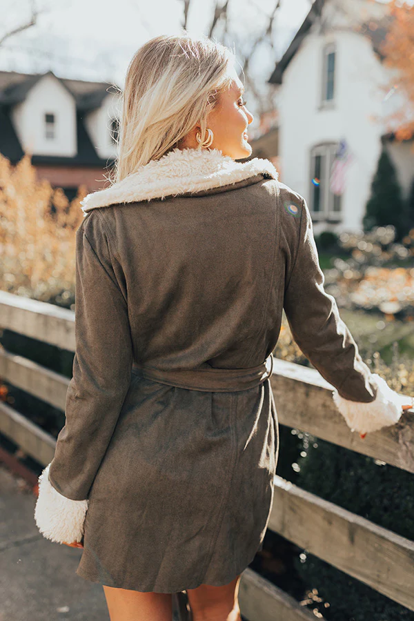 Salem Snuggles Faux Suede Coat In Martini Olive - Image 5