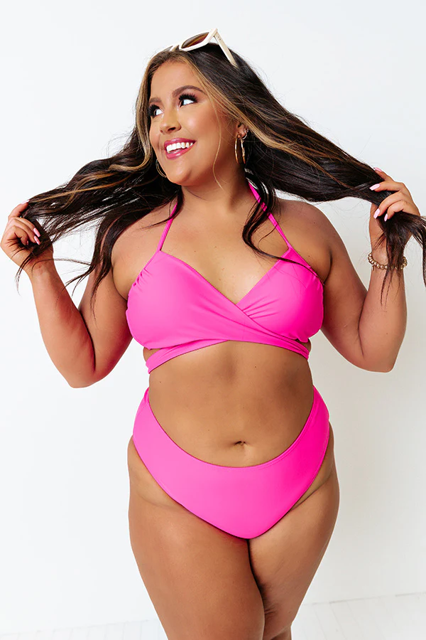 Sandy Seaside High Waist Bikini Bottom in Hot Pink Curves - Image 2