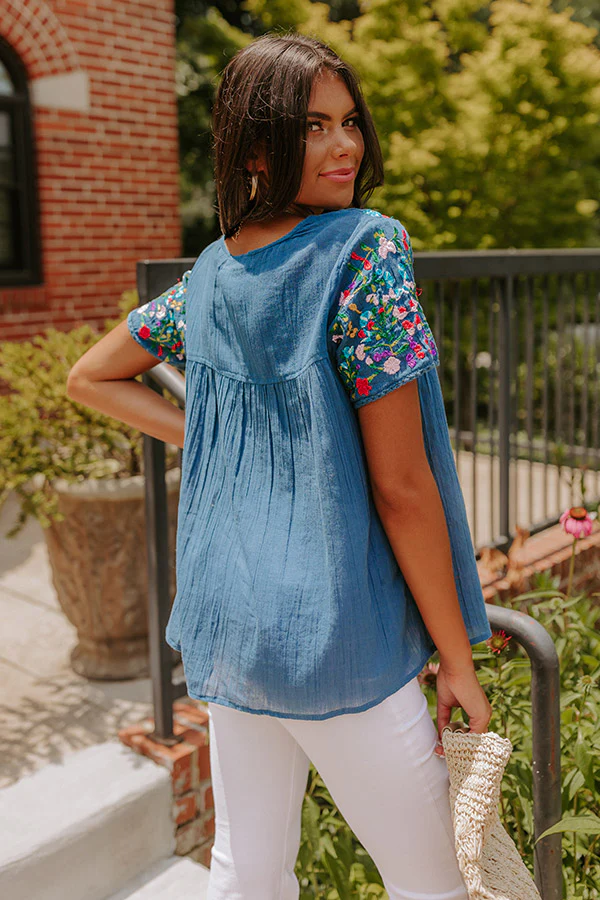 SanFran Sunshine Embroidered Top In Ocean Blue - Image 4