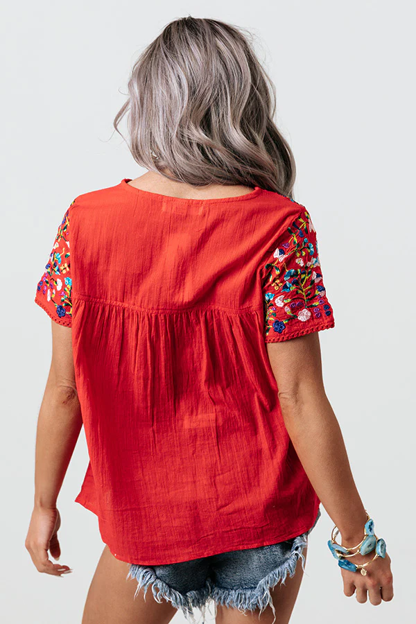 SanFran Sunshine Embroidered Top In Red - Image 4