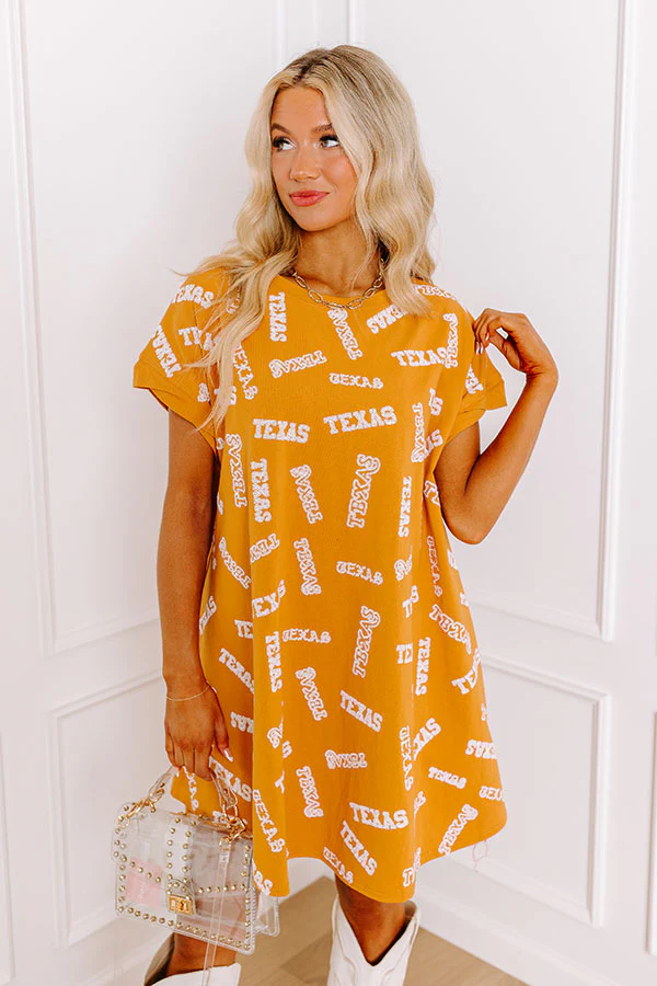 School Spirit Sequin Embroidered Mini Dress in Texas Rust - Image 2