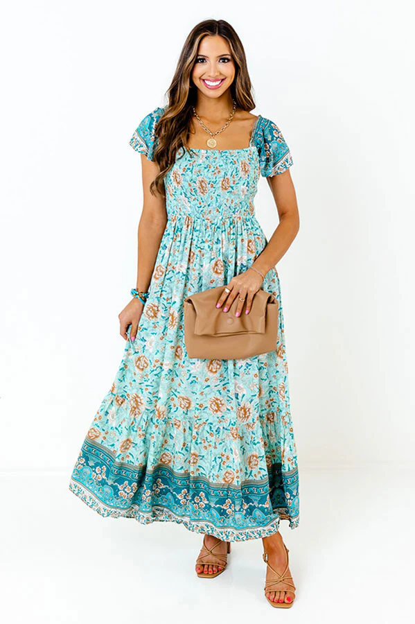 Sea Divine Smocked Maxi In Teal - Image 2