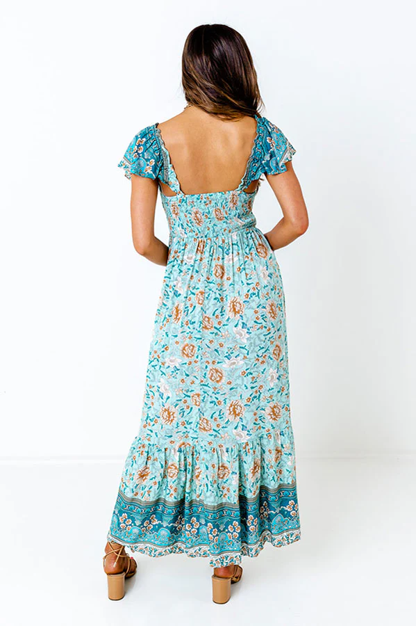 Sea Divine Smocked Maxi In Teal - Image 3