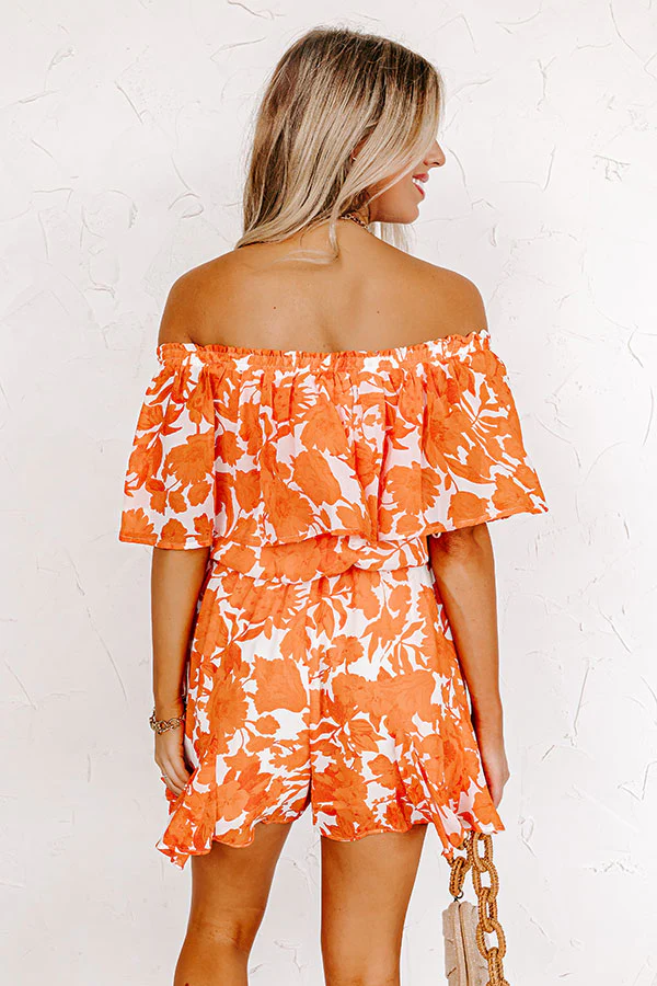 Seas The Moment Floral Romper In Orange - Image 3