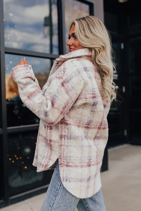 Seasonal Snuggles Plaid Sherpa Jacket in Ivory - Image 4