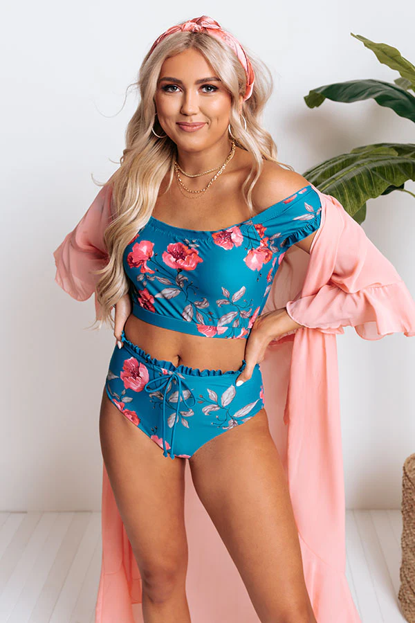 Secret Beach Floral Bikini Top in Ocean Blue - Image 3