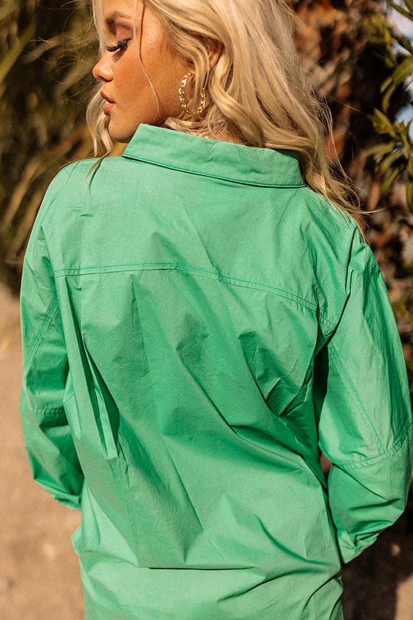 Sending Good Luck Button Up Top In Kelly Green - Image 5