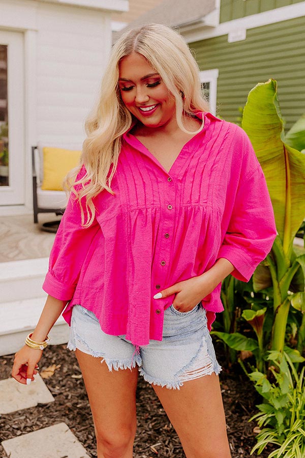 Seven Seas Button Up Top in Hot Pink - Image 3