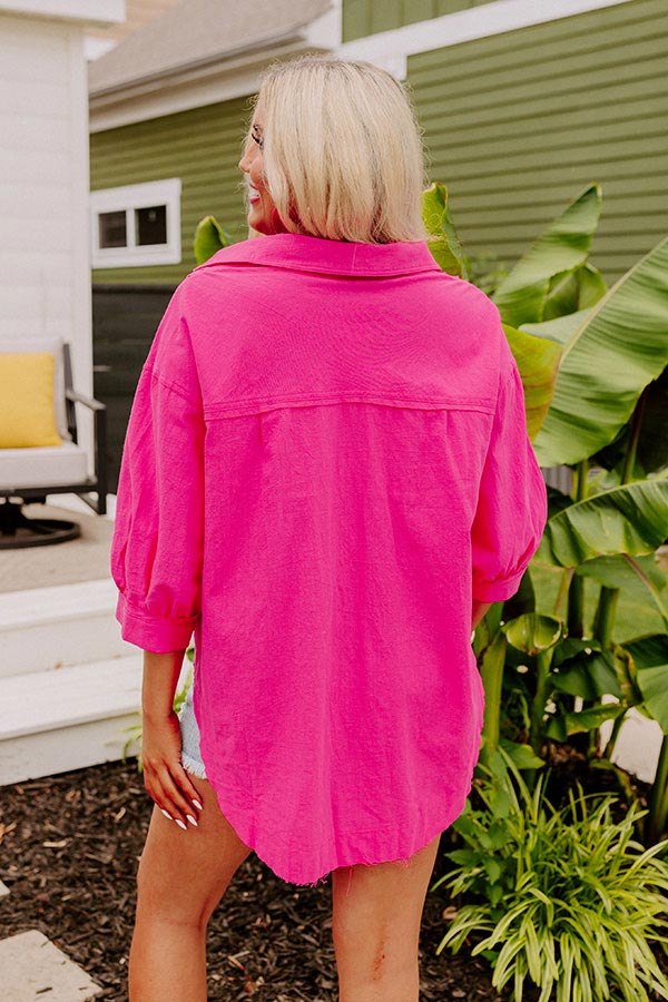Seven Seas Button Up Top in Hot Pink - Image 4