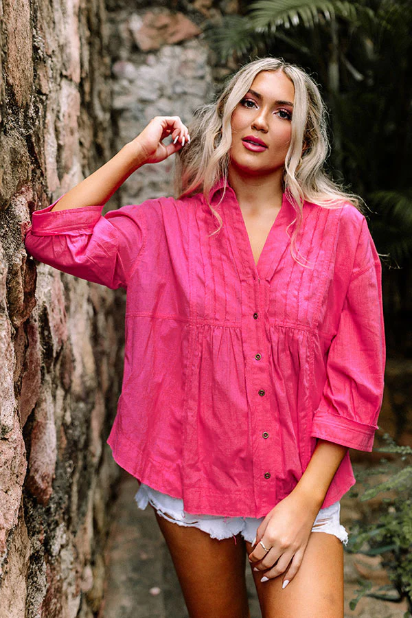 Seven Seas Button Up Top in Hot Pink - Image 7