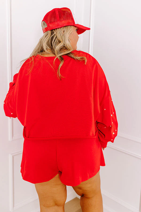 Sideline Chic Pearl Embellished Crop Sweatshirt in Red Curves - Image 4
