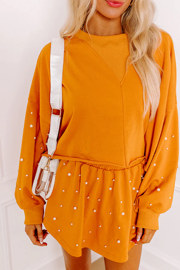 Sideline Chic Pearl Embellished Crop Sweatshirt in Rust - Image 4