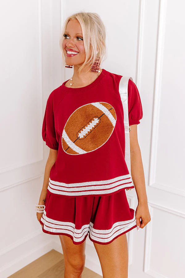 Sideline Social Embroidered Top in Crimson - Image 3