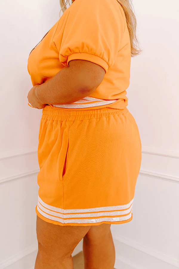 Sideline Social High Waist Sequin Shorts in Orange Curves - Image 3