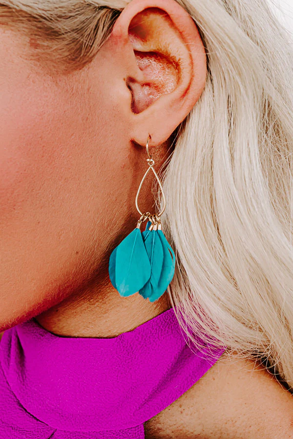 Signature Look Feather Earrings In Teal - Image 2