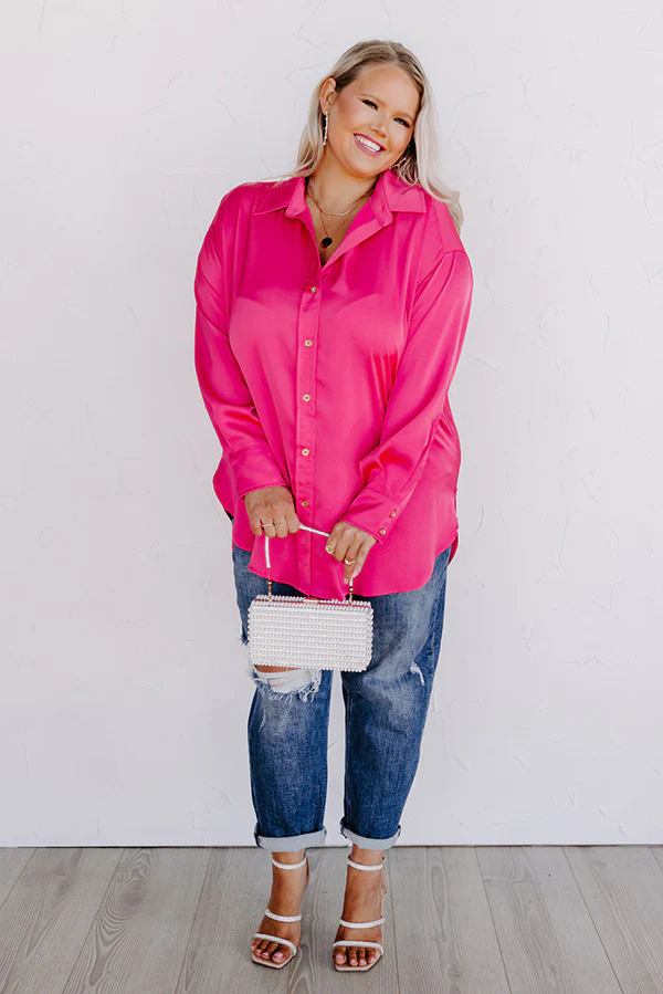 Simply Charmed Button Up Top In Hot Pink Curves - Image 5