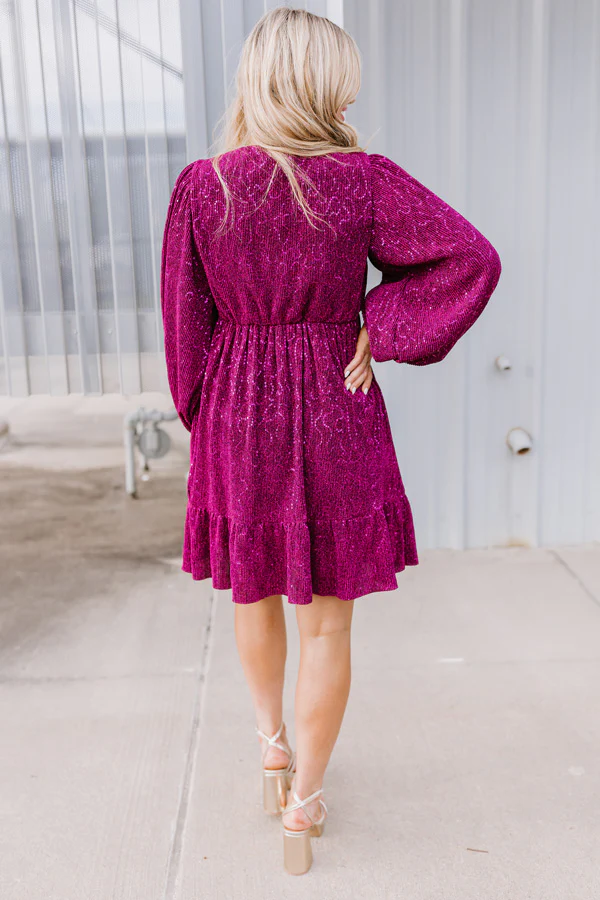 Sleek Sophistication Mini Dress In Dark Fuchsia - Image 3