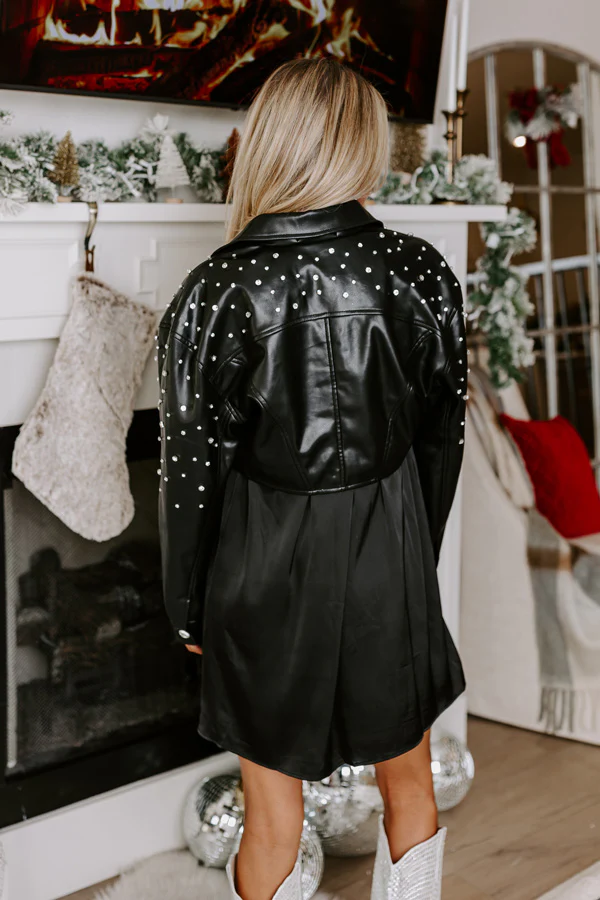 Social And Chic Embellished Faux Leather Jacket - Image 2