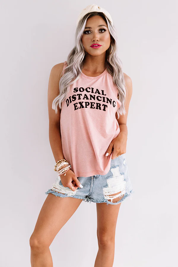 Social Distancing Expert Tank In Pink - Image 5
