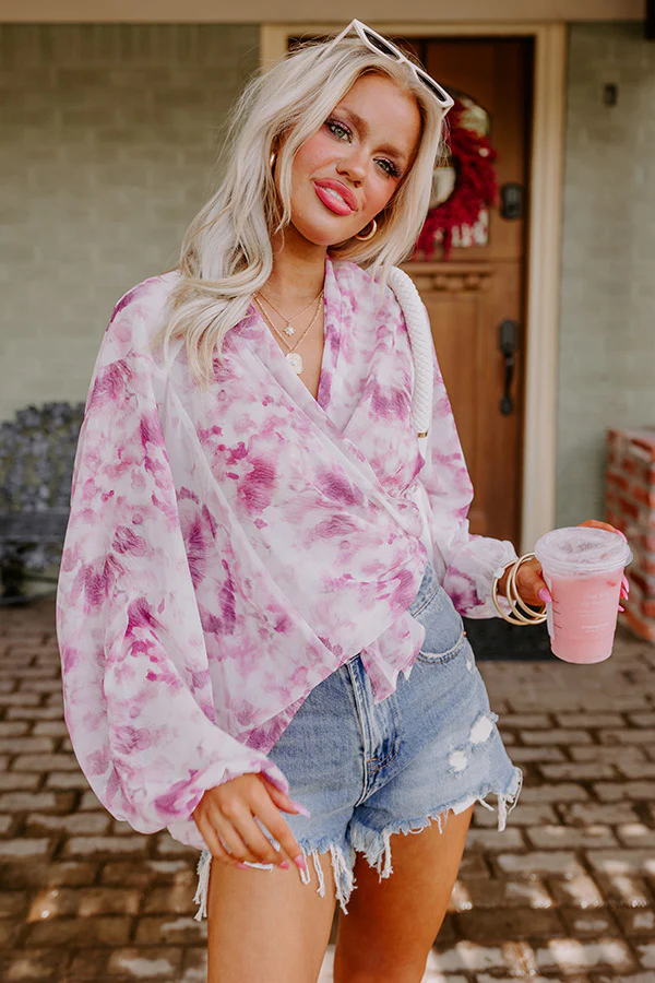 Somewhere Tropical Watercolor Tie Top In Berry - Image 2