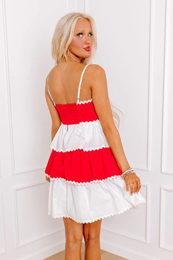 Spirit Squad Tiered Mini Dress in Red/White - Image 3