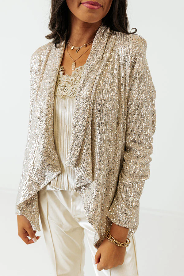Splash Of Luxury Sequin Blazer In Champagne - Image 11