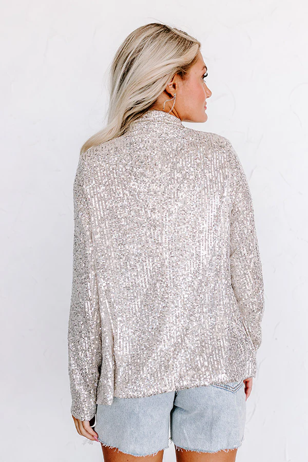 Splash Of Luxury Sequin Blazer In Champagne - Image 3