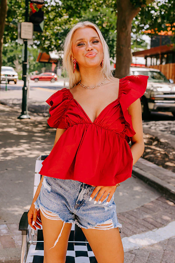 Stay Here Awhile Peplum Top In Crimson - Image 3