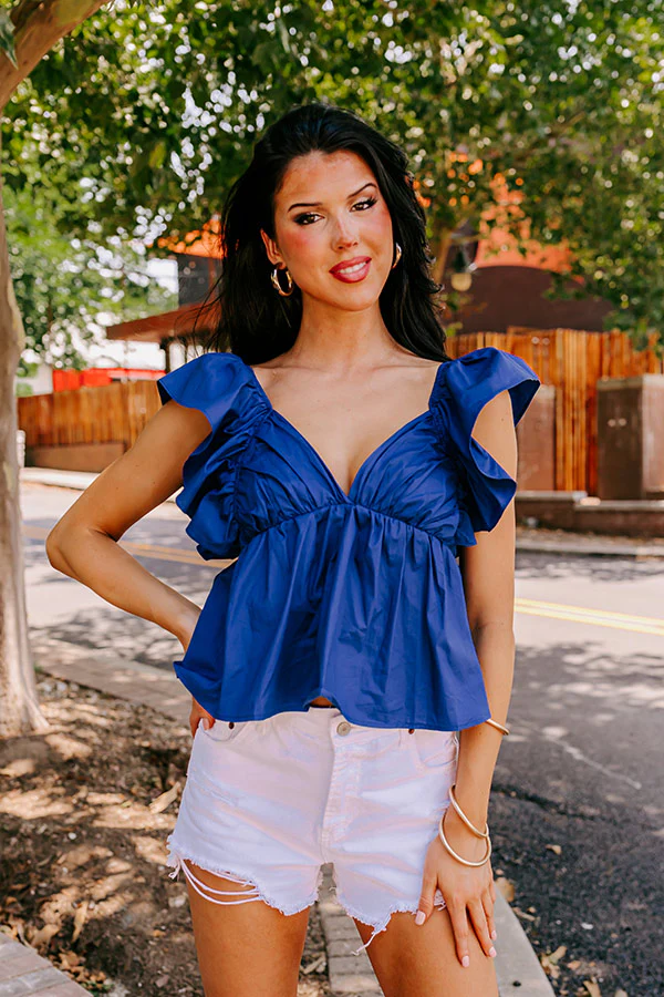 Stay Here Awhile Peplum Top In Dark Blue - Image 3
