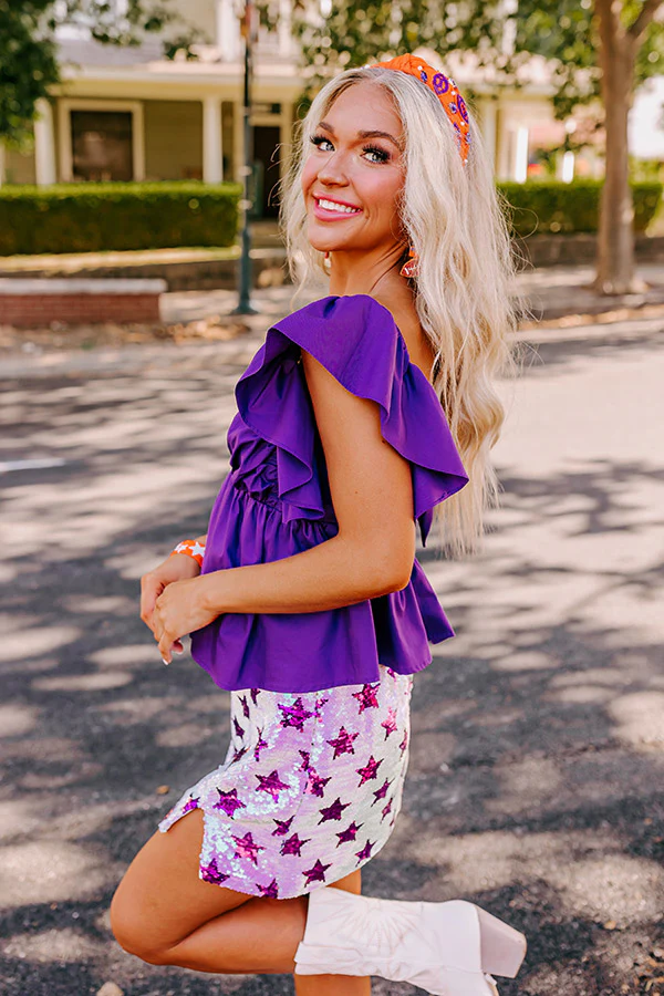 Stay Here Awhile Peplum Top In Purple - Image 4