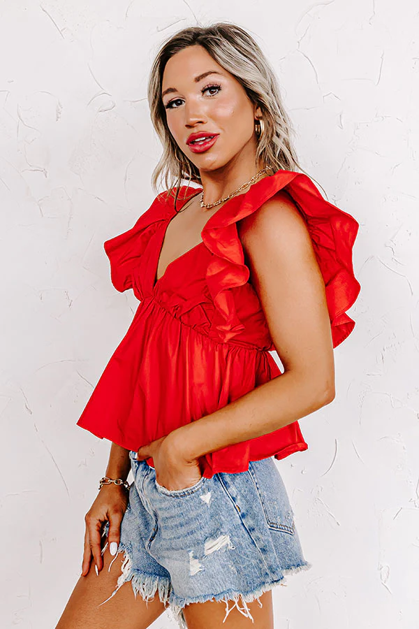 Stay Here Awhile Peplum Top In Red - Image 2