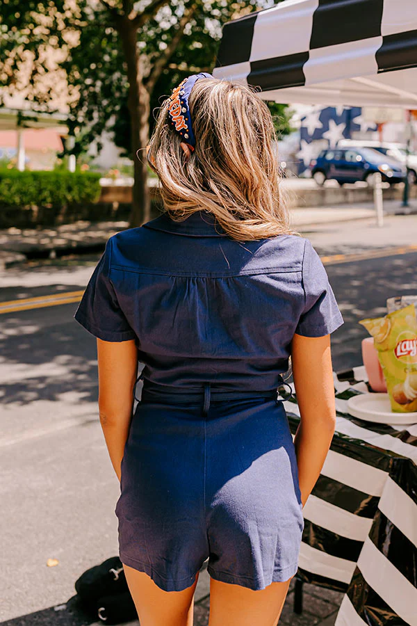 Stay Sophisticated Denim Romper In Navy - Image 2