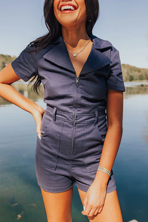 Stay Sophisticated Denim Romper In Navy - Image 6