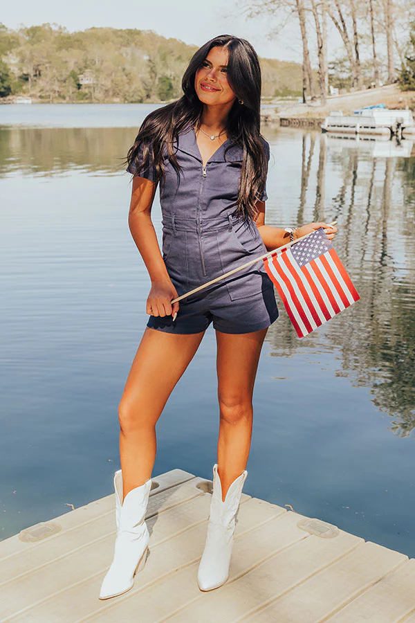 Stay Sophisticated Denim Romper In Navy - Image 7