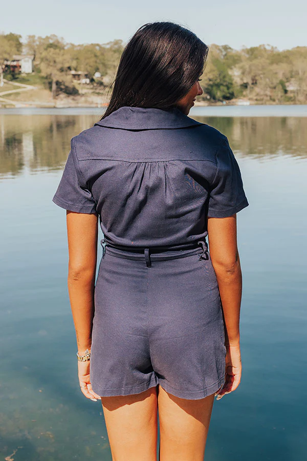 Stay Sophisticated Denim Romper In Navy - Image 8