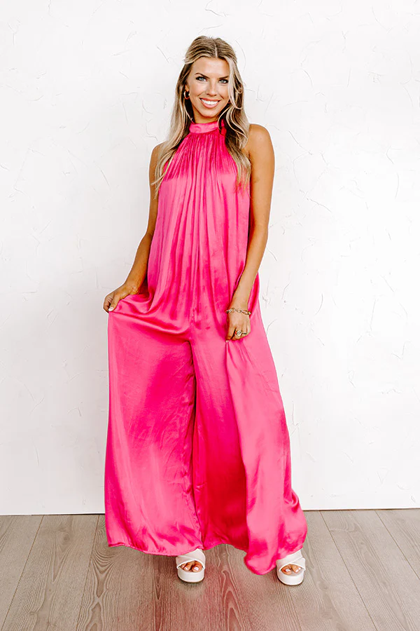 Stunning Views Satin Jumpsuit in Hot Pink - Image 4
