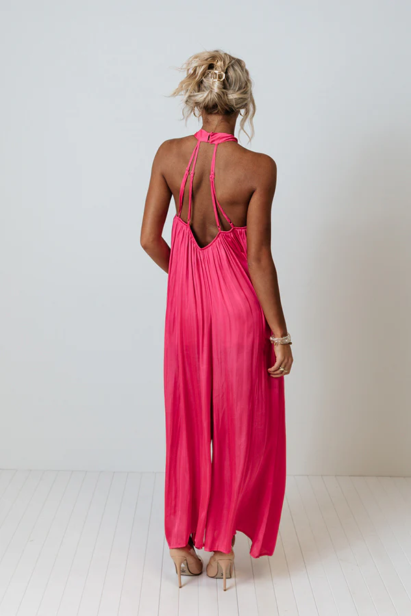 Stunning Views Satin Jumpsuit in Hot Pink - Image 6