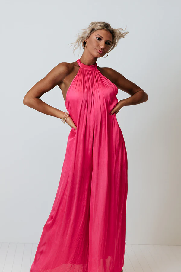 Stunning Views Satin Jumpsuit in Hot Pink - Image 7