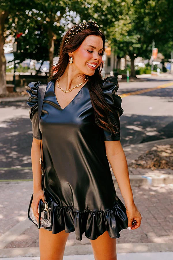 Stylish Setting Faux Leather Mini Dress in Black - Image 2