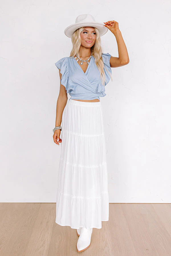 Summer Glow Chambray Wrap Top In Light Wash - Image 2